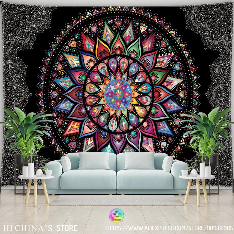 Mandala Tapestry Wall Hanging Boho Wall Cloth Room Decor Aesthetic Psychedelic Hippie Sun Moon Tapestry Bedroom Home Decoration