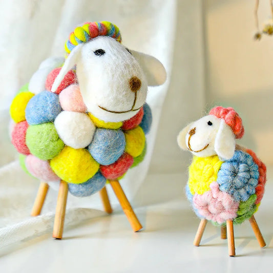 Mini Table Ornament Sheep Figurines Miniatures Wool Felt Lamb Cute Toys Desktop Decor Home Furnishings Kid Gifts