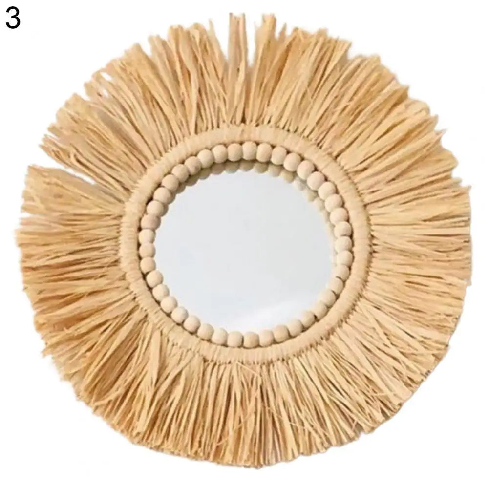 Space-saving  Unique Straw Decoration Hanging Mirror Acrylic Straw Mirror Hanging   for Living Room