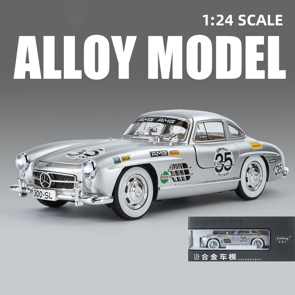 1:24 Scale Car Model Mercedes Benz 300SL Alloy car Model Classic Vintage Diecast Metal Sound Light Collecties Childrens Toy Gift