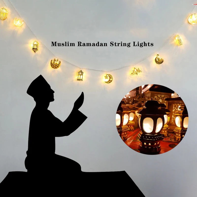 Ramadan Decoration Plastic Lantern Led String Lights Ramadan Kareem Decor Eid Mubarak Gift Al-Fitr Eid Festival Party Supplies