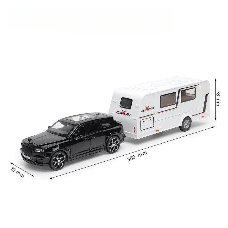 1/32 Rolls Royce Cullinan Camping RV Car Model Toy Alloy Diecast Off-road Vehicle with Sound Light Camping Cars Model Boys Gifts