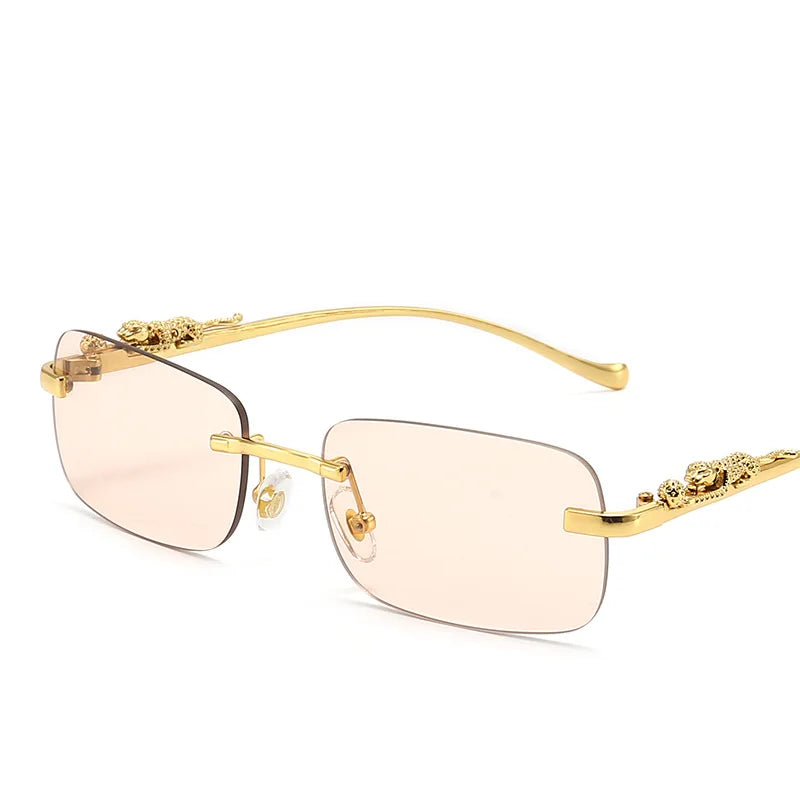 Очки Vintage Sunglasses Rimless Cut Edge Sunglasses Fashion Designer Shades Luxury Golden Leopard Frame Sunglasses UV400