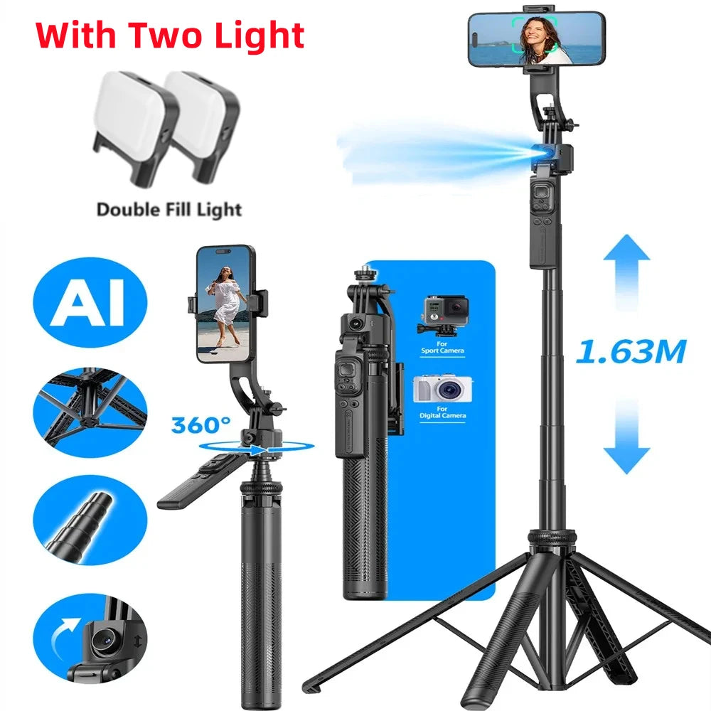 C17 Selfie Tripod for Cell Phone 360°Auto-Rotation AI Tracking Shooting Quadrapod with Remote Control