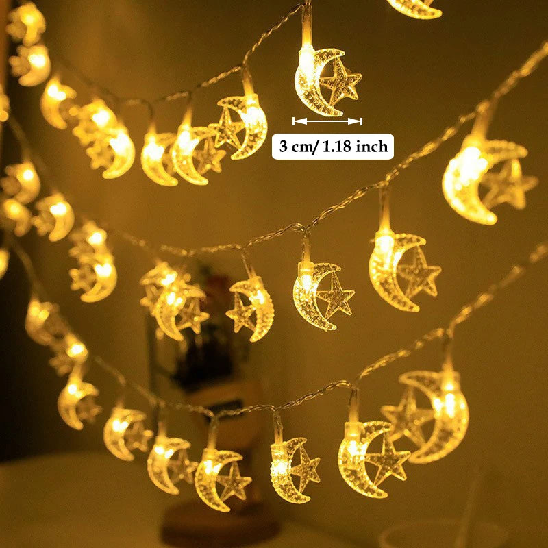 Eid Mubarak String Lights Star Moon LED Light String Ramadan Party Supplies Islamic Muslim Decoration For Home Light Lamp