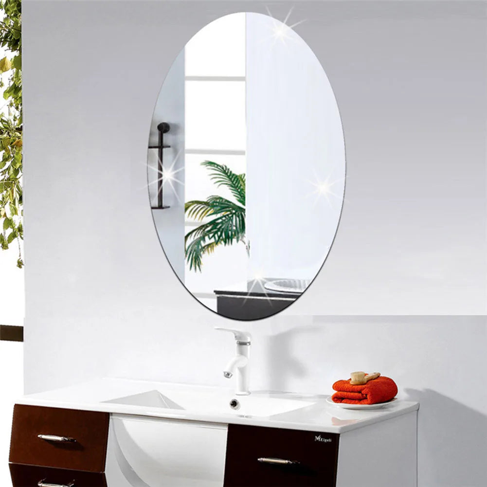 1pc Oval Square 3D Acrylic Mirror Wall Sticker Self Adhesive For Bathroom Home Decoration Supplies Waterproof 27*17cm