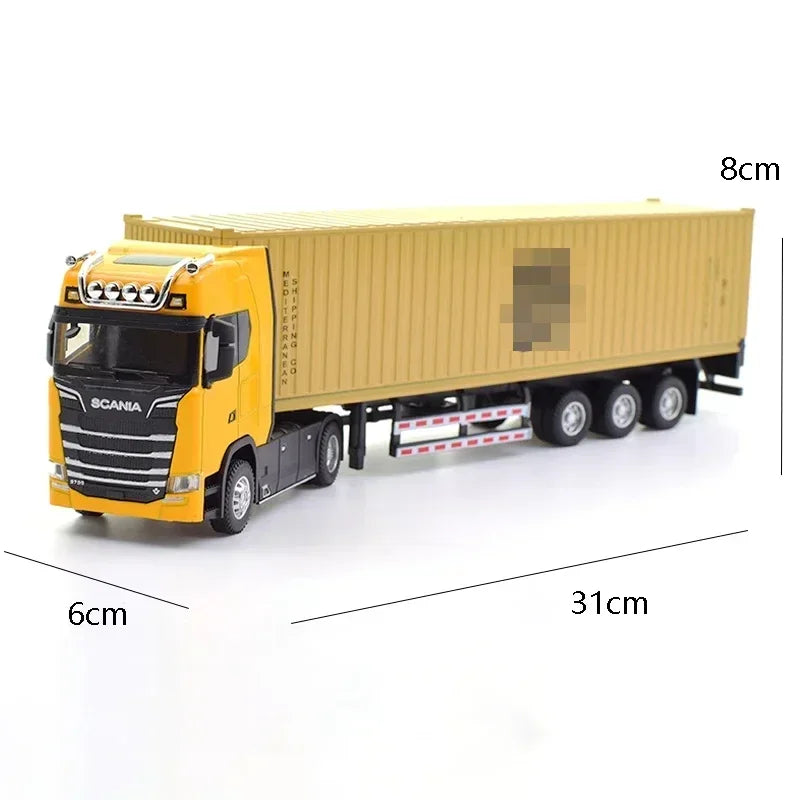 1:50 SCANIA Diecast Metal Model Toy Container truck Pull Back With Sound & Light Trailer Car Toys Xmas Gifts