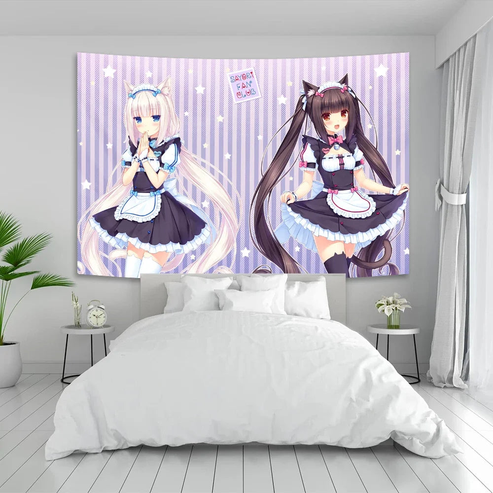 Anime Nekoparas Wall Tapestry Kawaii Background Cloth Wall Decoration Psychedelic Girls' Dormitory Pink Room Banner