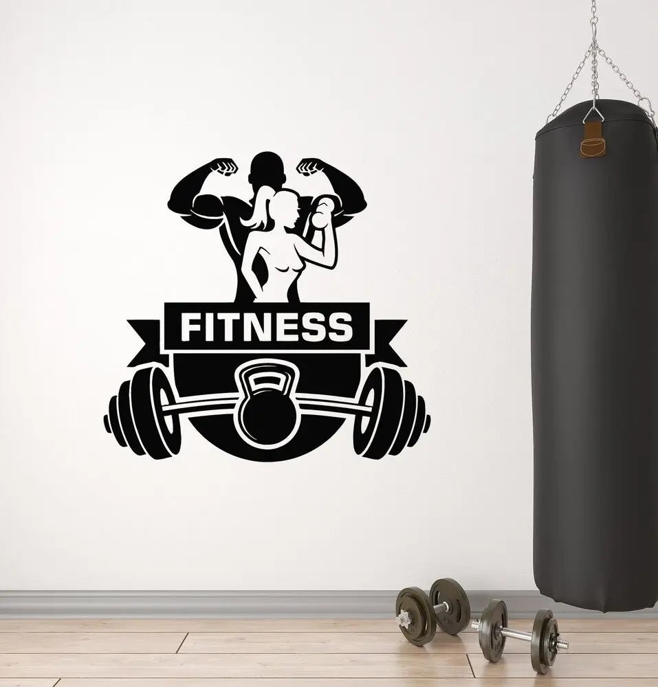 Love Fitness Vinyl Wall Stickers Muscle Couple Gym Weightlifting Iron Exercise Stickers Mural Training Room Gym Art Sticker Js20