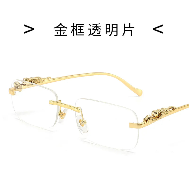 Очки Vintage Sunglasses Rimless Cut Edge Sunglasses Fashion Designer Shades Luxury Golden Leopard Frame Sunglasses UV400