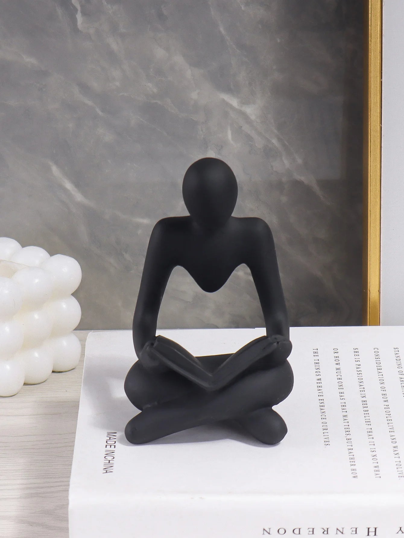 Minimalist Creative Sitting Reader Sculpture - Resin Art Craft, Home Decor Piece for Bookshelf, Living Room, Office