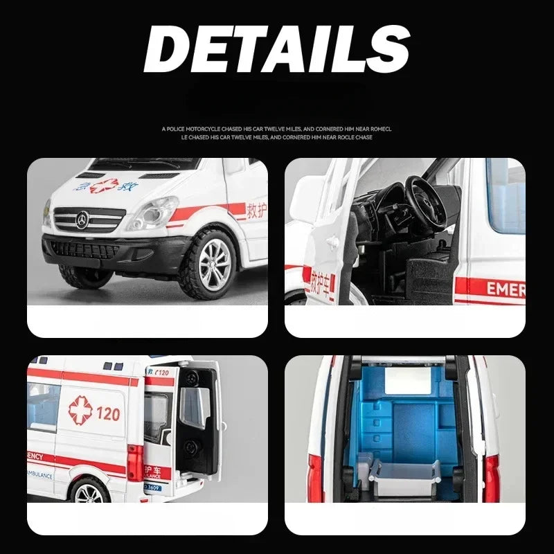 1: 36 Mercedes Benz City Service Vehicle Public Security Fire Special Police Ambulance Alloy Model Sound Light Echo kid's Toy