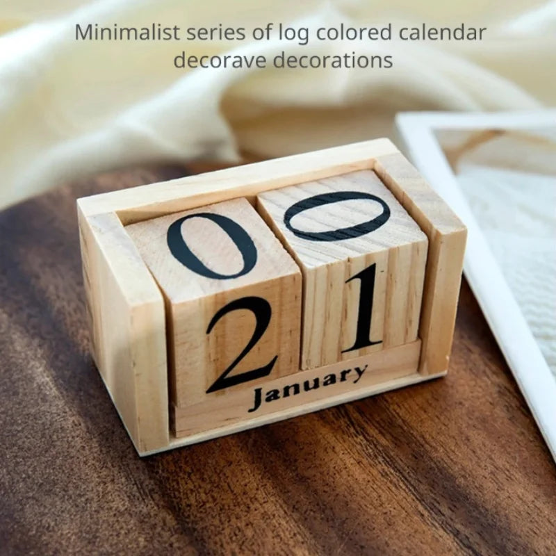 Creative Wooden Perpetual Calendar Eternal Blocks Month Date Ornaments Display Desktop Schedule Daily Planner Home Office Decor