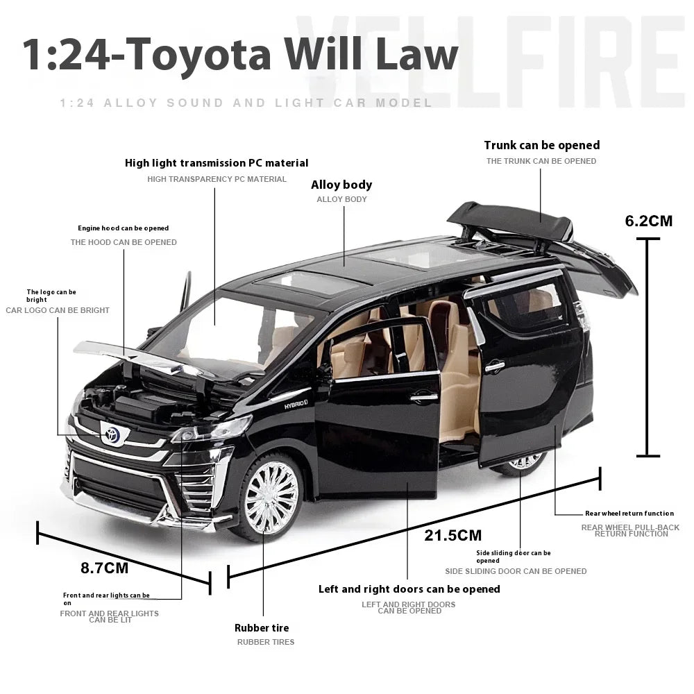 1:24 TOYOTA Vellfire MPV Alloy Car Model Diecasts Metal Toy Model Trendy Ornaments Interior Decorations Kids Toys Gift For Boy