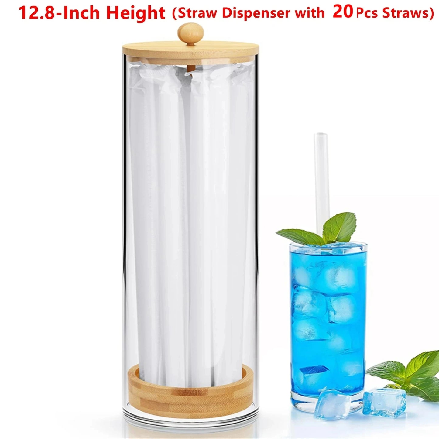 Bamboo Drinking Straw Holder Straw Dispenser with Disposable Plastic Straws Acrylic Portable Straw Storage Box Kitchen Organizer