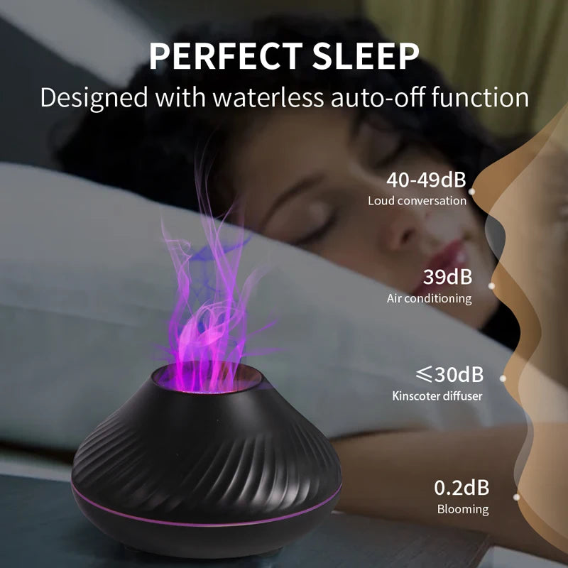 Volcanic Aromatherapy Humidifier 130ml USB Portable Essential Oils Diffuser with Color Flame Night Light for Home Bedroom Office