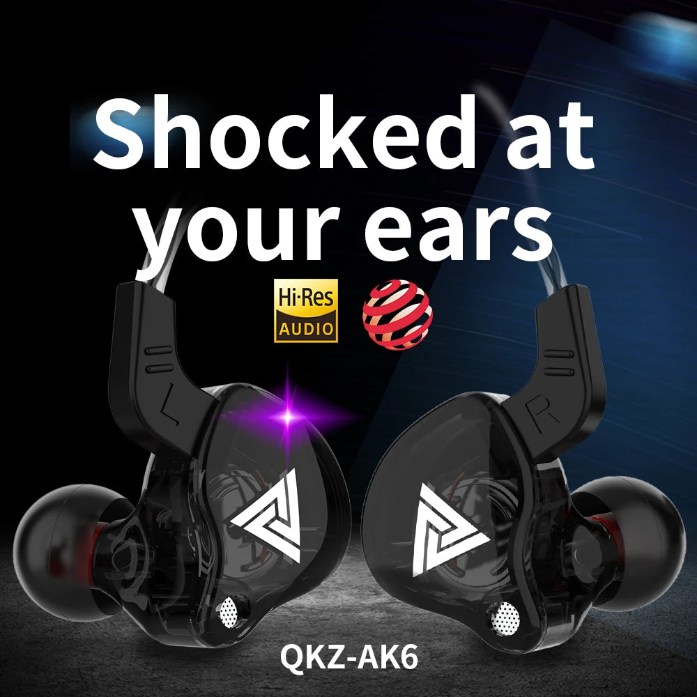 Original QKZ AK6 In Ear Earphone 6 Dynamic Driver Unit Headphone With Mic Stereo Sports HIFI Subwoofer Headset Monitor Earbuds