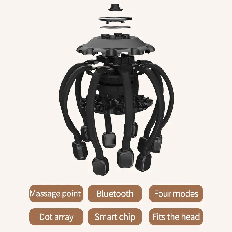 Electric Head Massager Head Scratcher Bluetooth Music Vibration Octopus Scalp Massage For Relax & Stress Relief Better Sleep