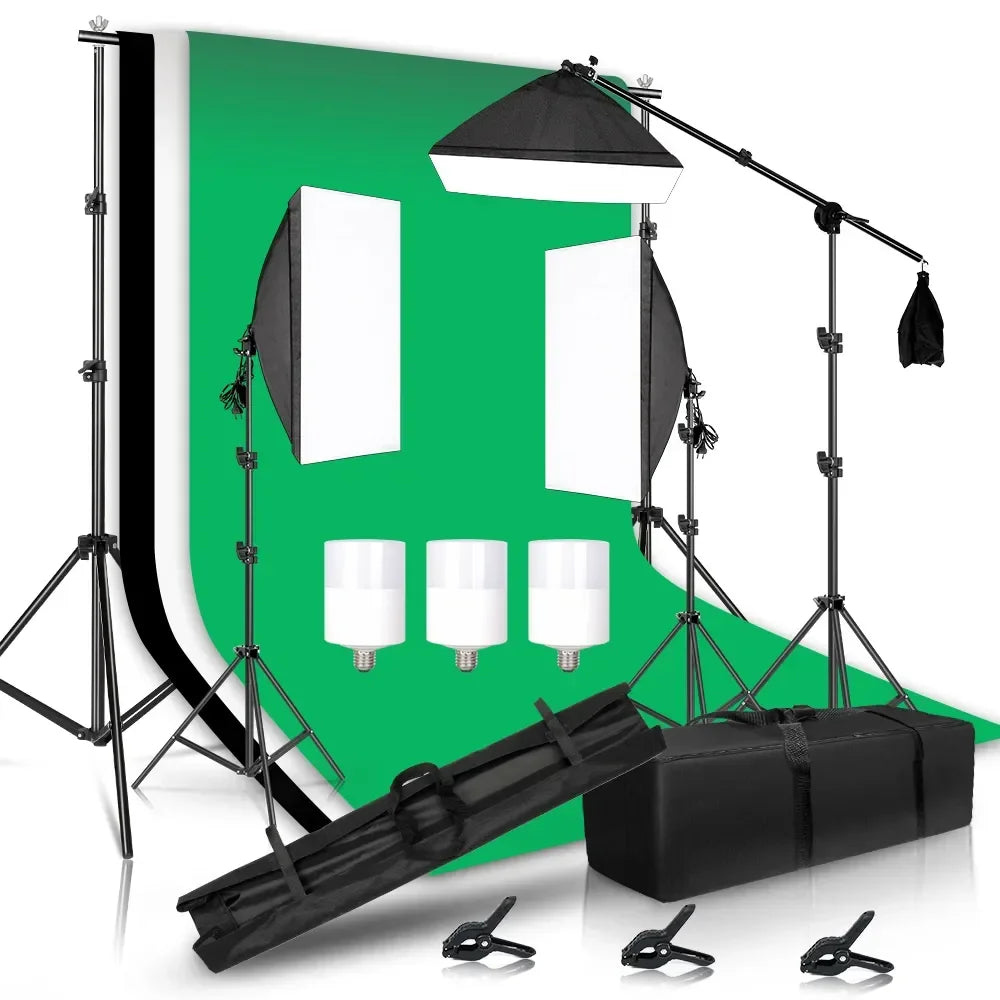 Photography Lighting Kit 2x3M Photo Background Backdrops Soft Umbrella Softbox Light Stand  Portable Bag For Photo Studio Shoot