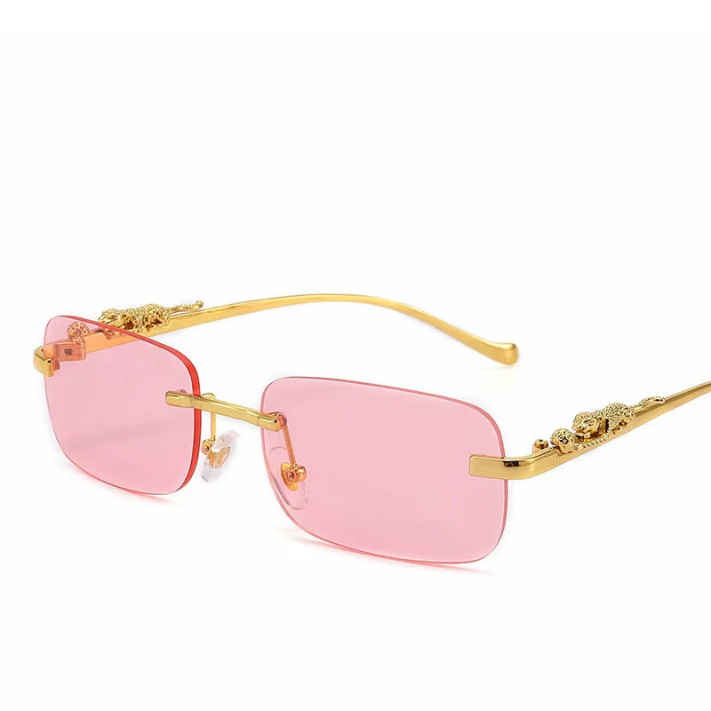 Очки Vintage Sunglasses Rimless Cut Edge Sunglasses Fashion Designer Shades Luxury Golden Leopard Frame Sunglasses UV400