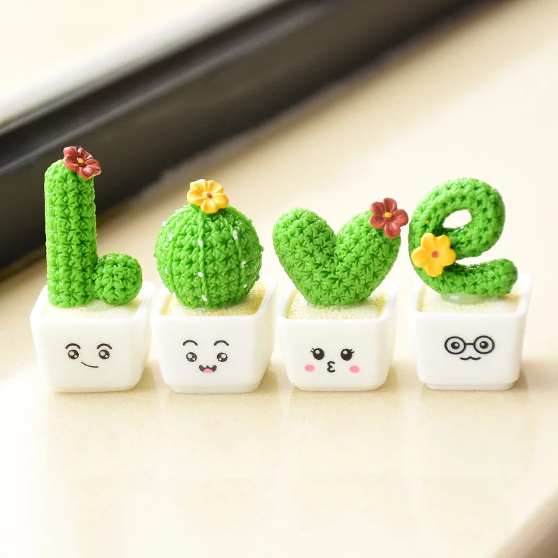 4Pcs/set Resin Succulent Cactus Mini Green Plant Bonsai Small Tree Pot Car Office Home Living Room Decoration Wedding Party Gift