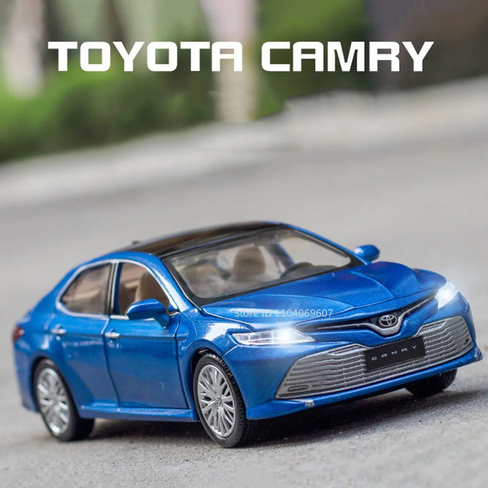 1:34 Scale Camry Mini Toy Model Cars Alloy Diecast Sound Light 4 Doors Opened Pull Back Ornament Vehicles for Kids Gifts