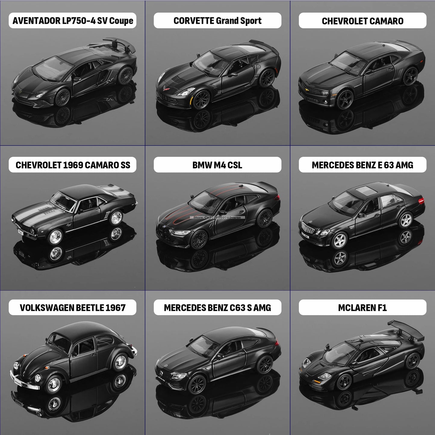 1: 36 Lamborghini, McLaren, Camaro,Pure Black Series Alloy Car Model Toy Casting Series Collection Ornament Gift Christmas Gift