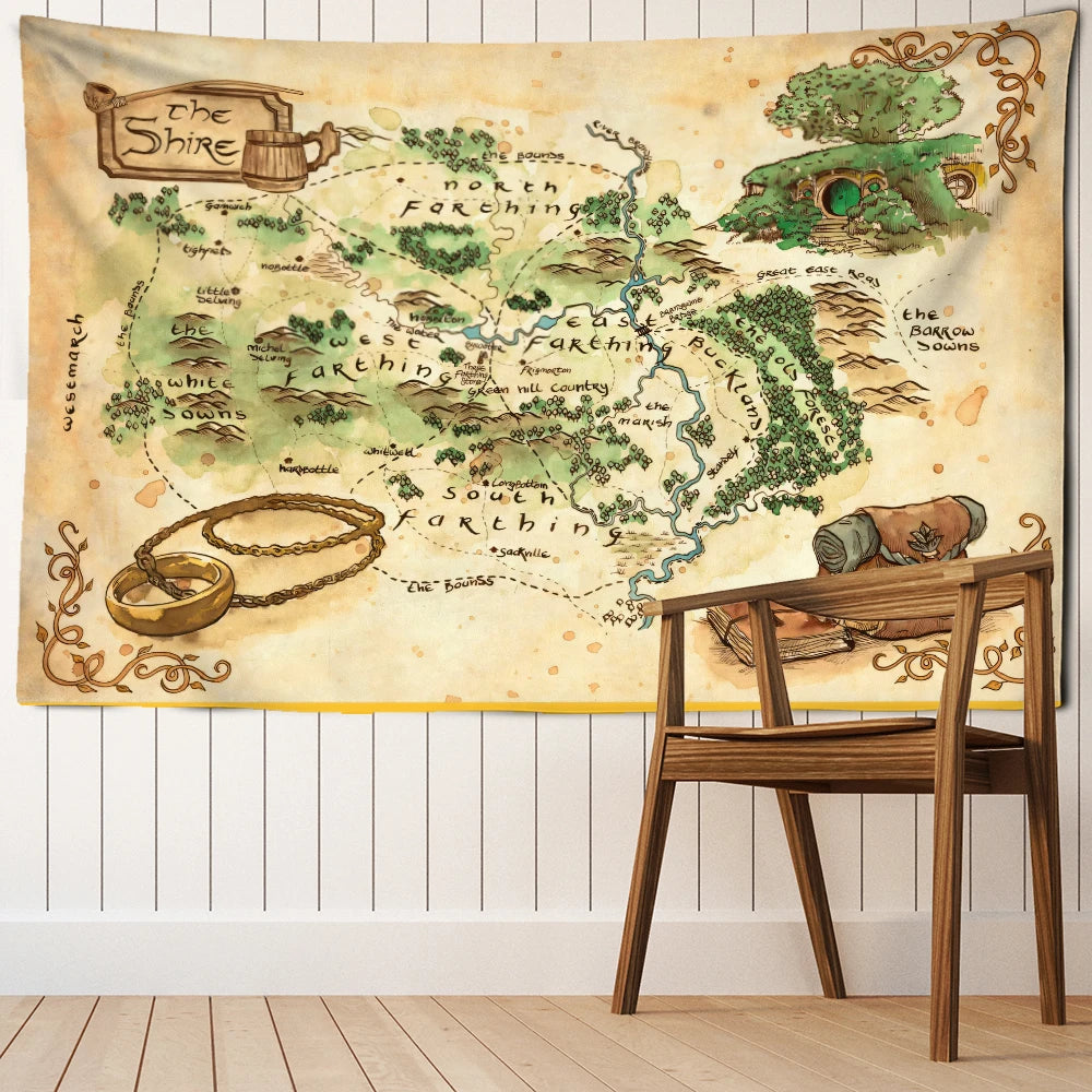 Retro Mountain Forest Map Tapestry Wall Hanging Bohemian Abstract Art Hippie Tapiz Aesthetics Room Dormitory Home Decor