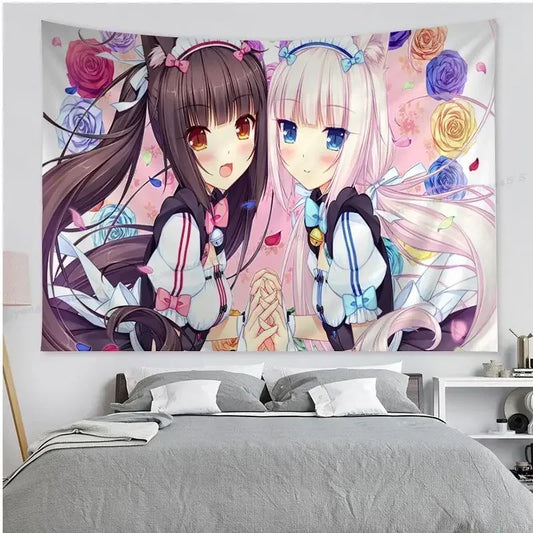 Nice NEKOPARA Anime Colorful Tapestry Wall Hanging Bohemian Wall Tapestries Mandala Home Decor Accessories