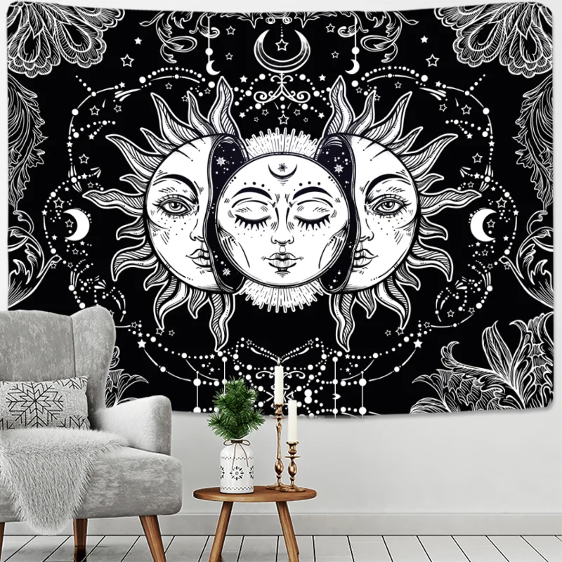 Mandala Tapestry White Black Sun And Moon Tapestry Wall Hanging Tarot Hippie Wall Rugs Dorm Decor Blanket