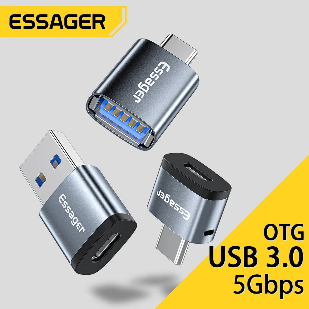 Essager Type C To USB 3.0 OTG Adapter USB-C Male To USB Female Converter For Macbook Xiaomi Huawei Samsung S20 USBC OTG Connect