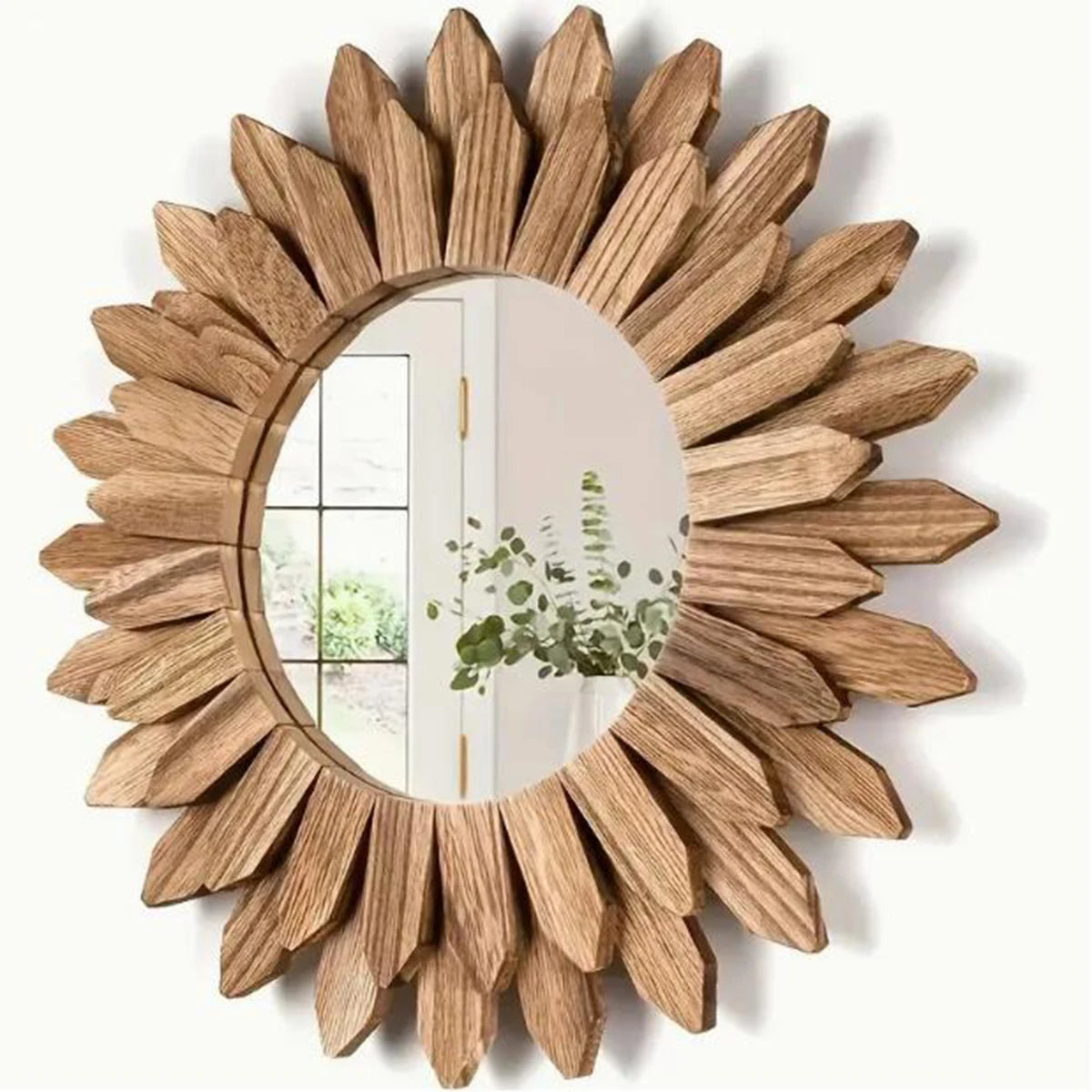 1pcs A Sunflower Style Mirror, Wall Mounted Mirror, Wooden Decorative Mirror, Entrance Bedroom And Living Room Wall Mirror