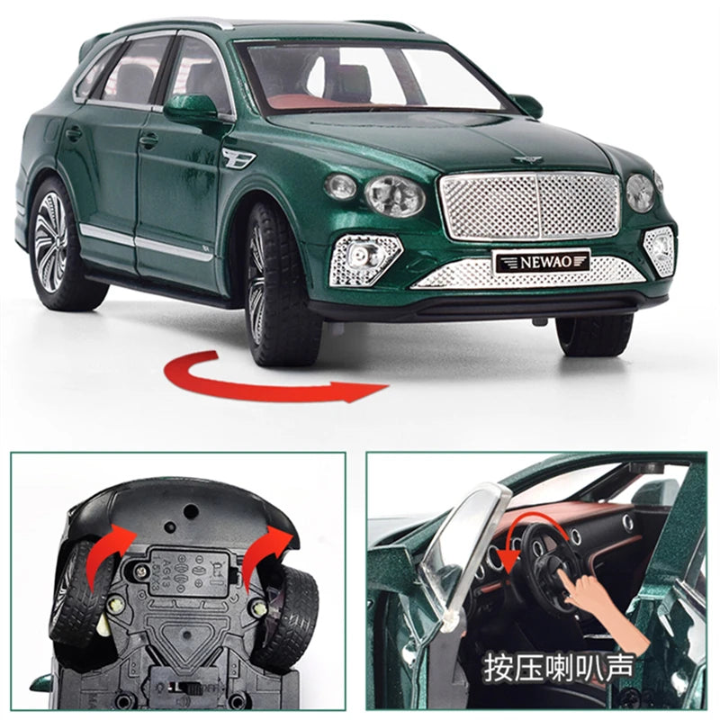 1:24 Bentayga SUV Alloy Luxy Car Model Diecast Metal Toy Vehicles Car Model High Simulation Sound and Light Collection Kids Gift