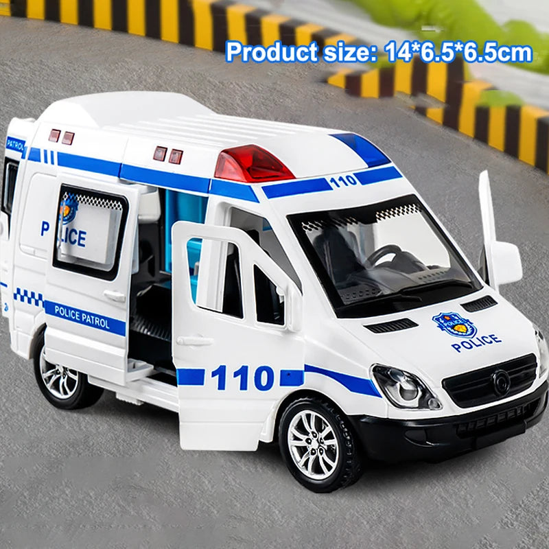 1:24 Alloy Ambulance Model Simulation Pull-back Sound and Light Die-cast Alloy Car Toy Set Children's Birthday Gift