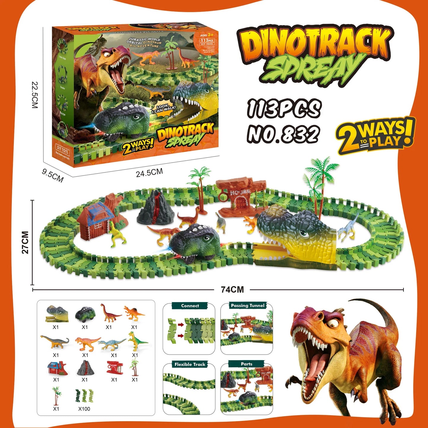 Dinosaur Track Electric Dinosaur Car Mountain Road Rail Kids Puzzle Playful Toy Emit Light Boys Christmas Birthday Gift