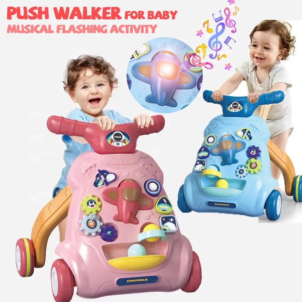 Baby Drag Walker with Wheel Kawaii Musical Flashing Toy Push Walking for Toddler Multifunction Activities Baby Toy 0-12 Months