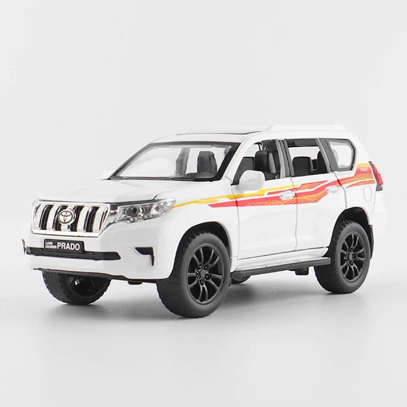 1:32 Toyota Prado Alloy Models Toys Diecast Miniature Car 6 Doors Opened Sound Light Pull Back Toy Adult Gift Collection Hobbies