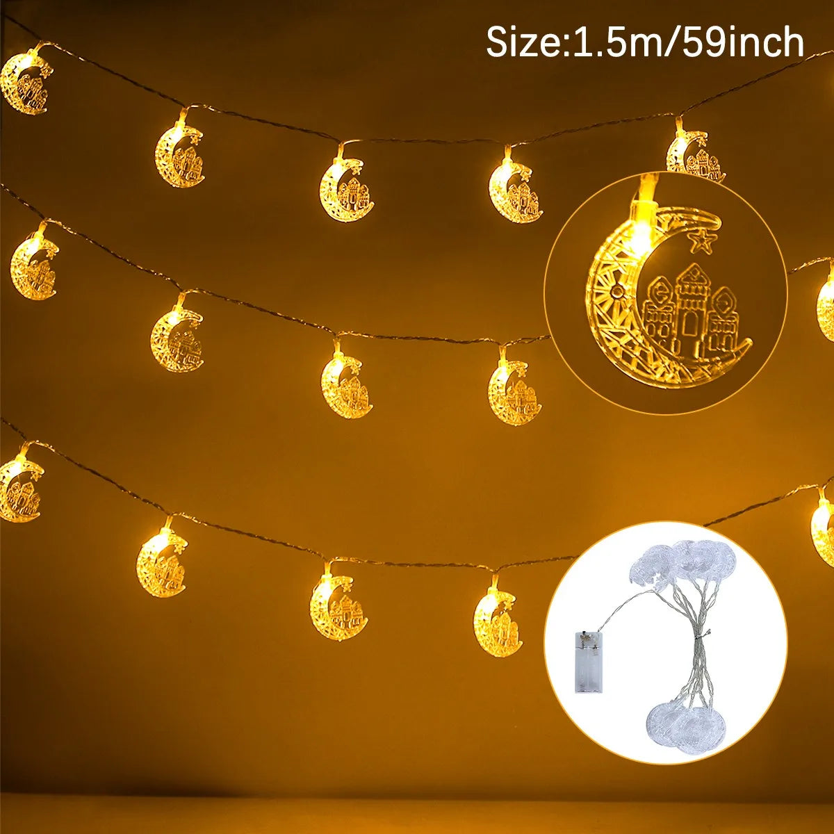 Eid Mubarak Moon Star Led String Lights Ramadan Decoraion for Home 2025 Ramadan Kareem Muslim Islam Al Adha Party Supplies