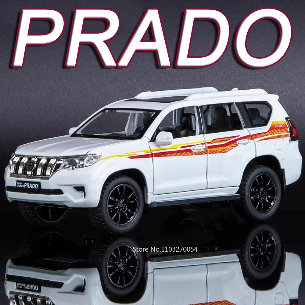 1:32 Toyota Prado Alloy Models Toys Diecast Miniature Car 6 Doors Opened Sound Light Pull Back Toy Adult Gift Collection Hobbies