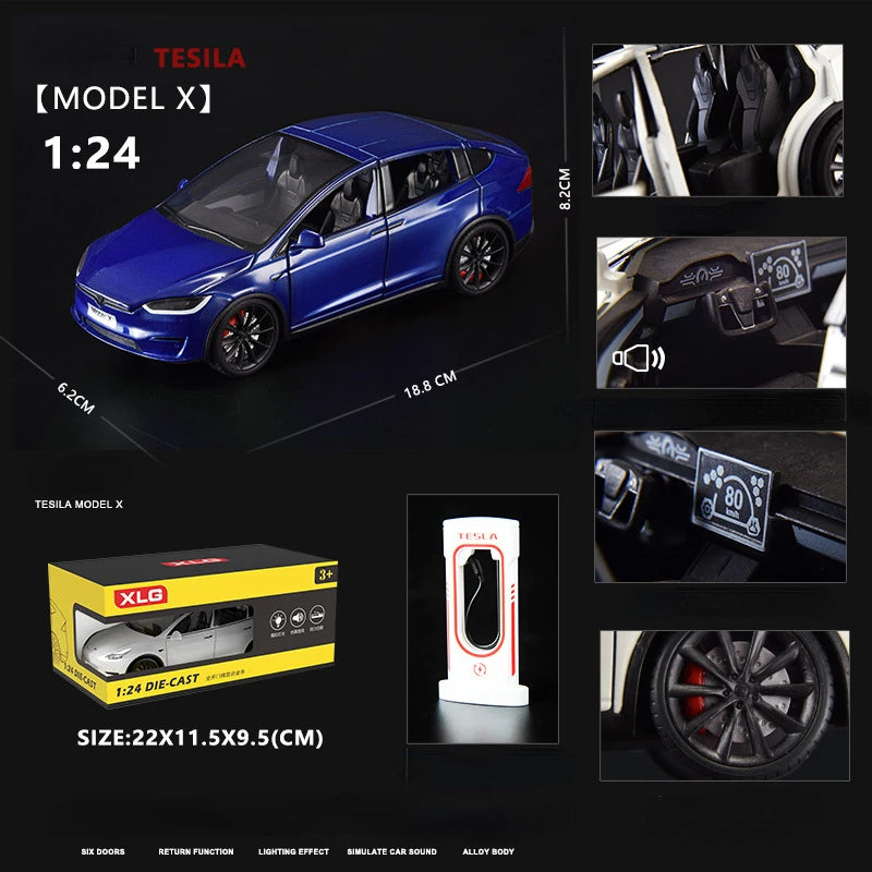 1:24 Tesla Model X Simulation Alloy Car Model Vehicle Sound And Light Pull Back Toy Car Boy Collection Decoration Gift C292