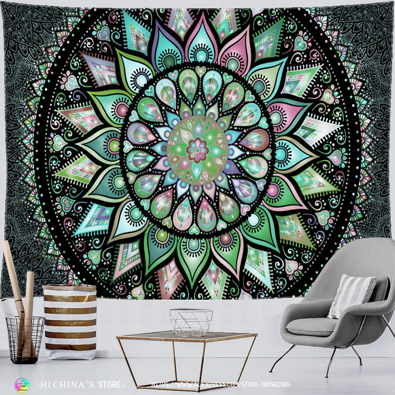 Mandala Tapestry Wall Hanging Boho Wall Cloth Room Decor Aesthetic Psychedelic Hippie Sun Moon Tapestry Bedroom Home Decoration