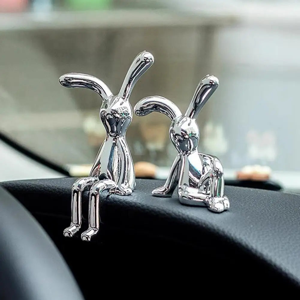 2Pcs Long Ear Funny Cute Bunny Figurine Ornament Electroplating Rabbit Model Toy Statue Car Dashboard Decor Home Christmas Gift