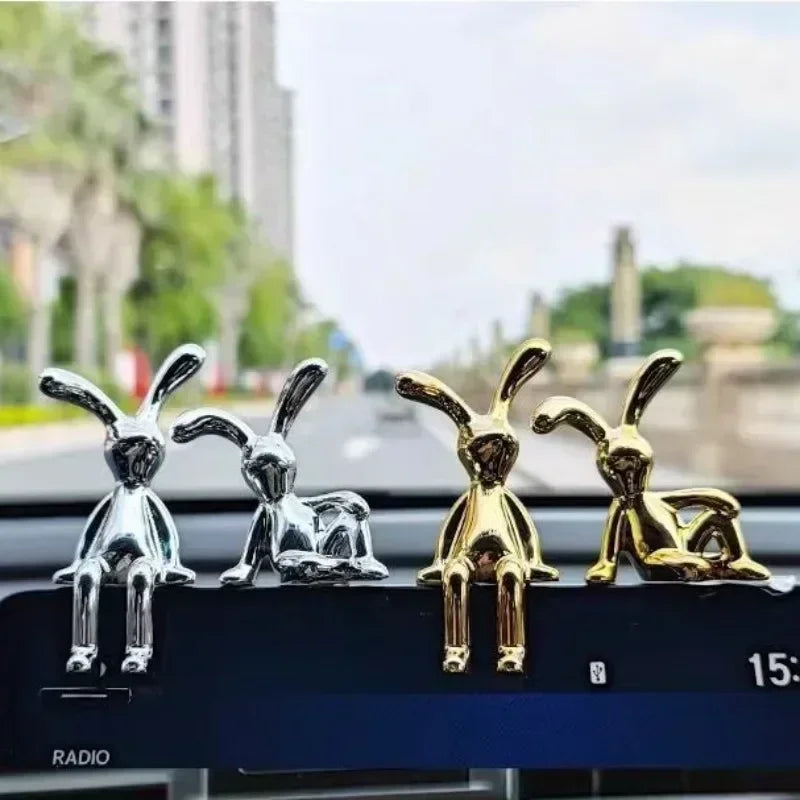 Rabbit Figurine Long-Eared Rabbit Statue Home Office Desktop Decoration Car Central Control Easter Bunny Art Ornaments