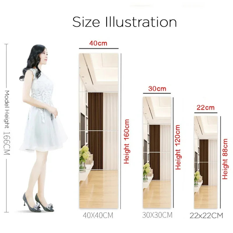 HD Anti Fog Wall Mirror Sticker DIY Full Length Mirror Tiles Self Adhesive Shatterproof Non Glass Safety Mirror Sheets 2MM Thick