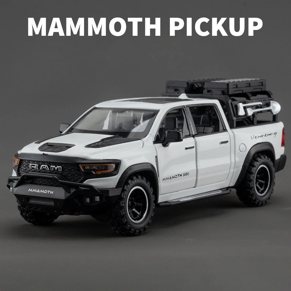 New 1:32 Dodge RAM 1000 TRX Mammoth Picku Alloy Car Model Sound and Light Pull Back Children's Toy Collectibles Birthday Gift