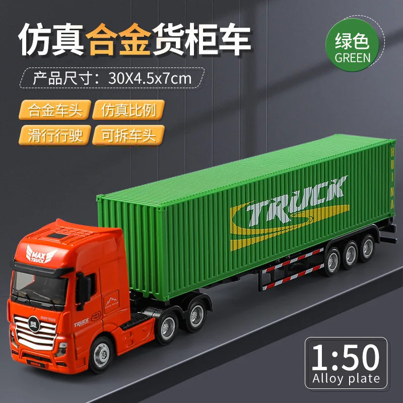 Huina 1/50 Alloy Dump Truck Flat Trailer Fuel Tank Car Model Removable Engineering Transport Container Lorry Vehicle Toy For Boy