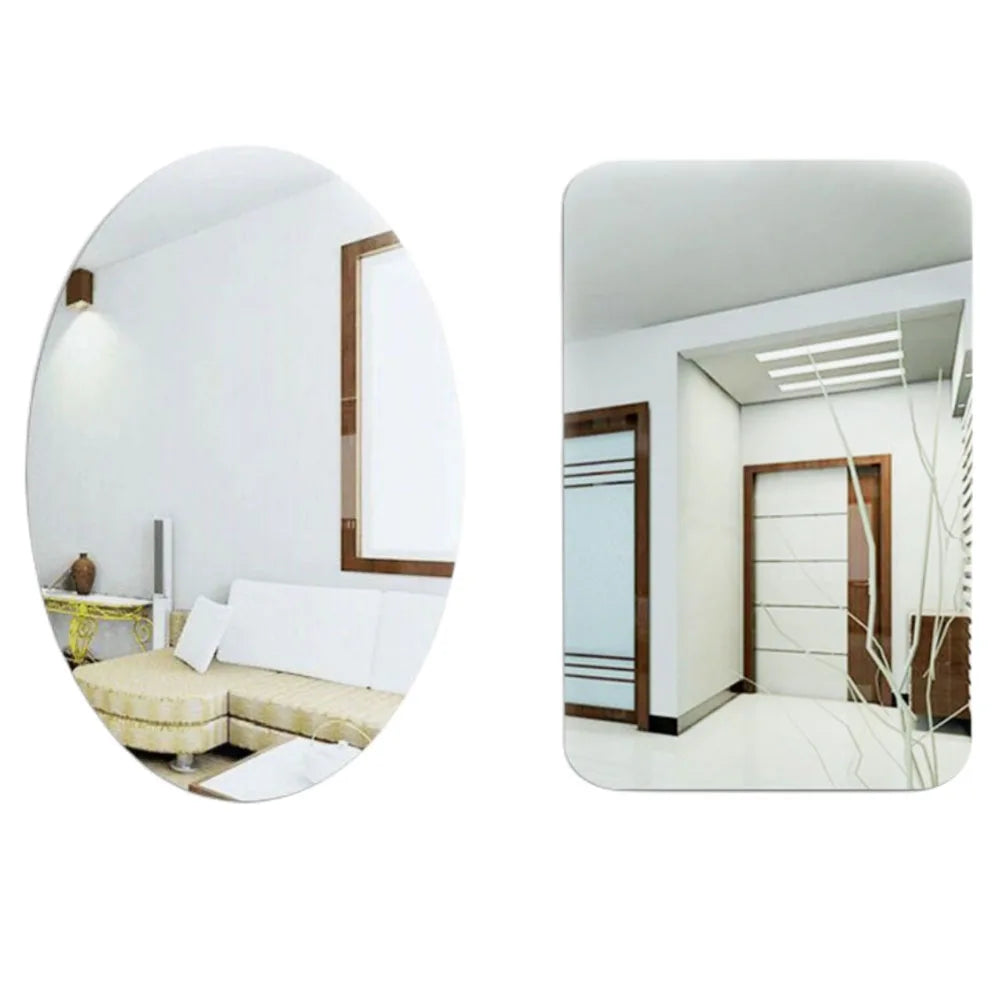 1pc Oval Square 3D Acrylic Mirror Wall Sticker Self Adhesive For Bathroom Home Decoration Supplies Waterproof 27*17cm