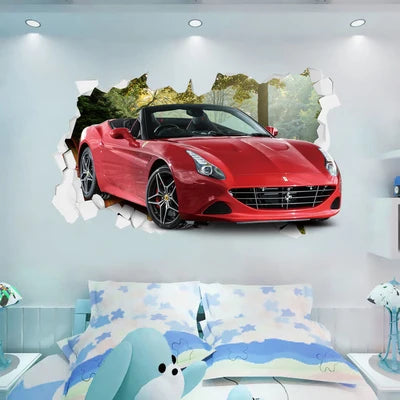 3D Urban High end Sports Car Cool Motorcycle Car Wall Sticker Boys' Room Car Art Poster Wallpaper Boys' Dream Gift Decoration