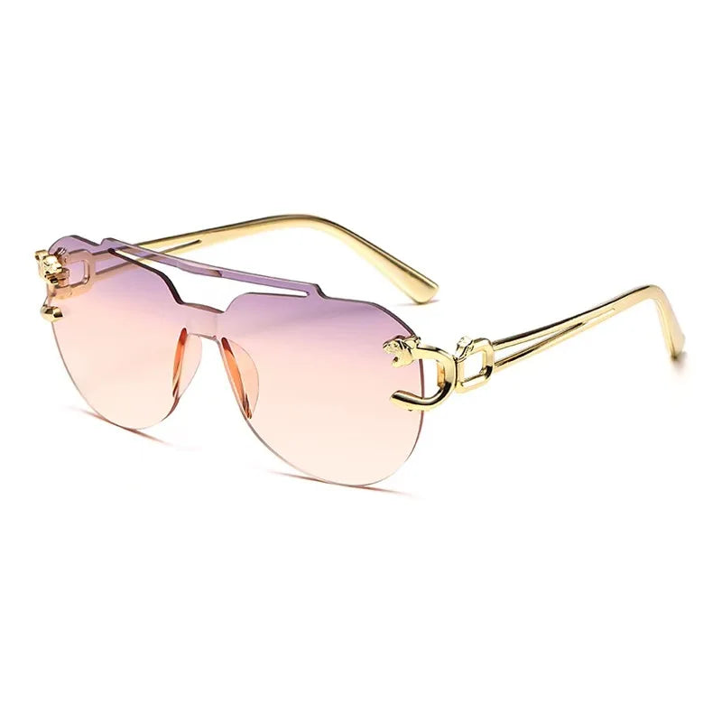 New Big Rimless Sunglasses Women Men Round Sun Glasses for Female Male Metal Frame Circular Pilot Sunglasses ﻿