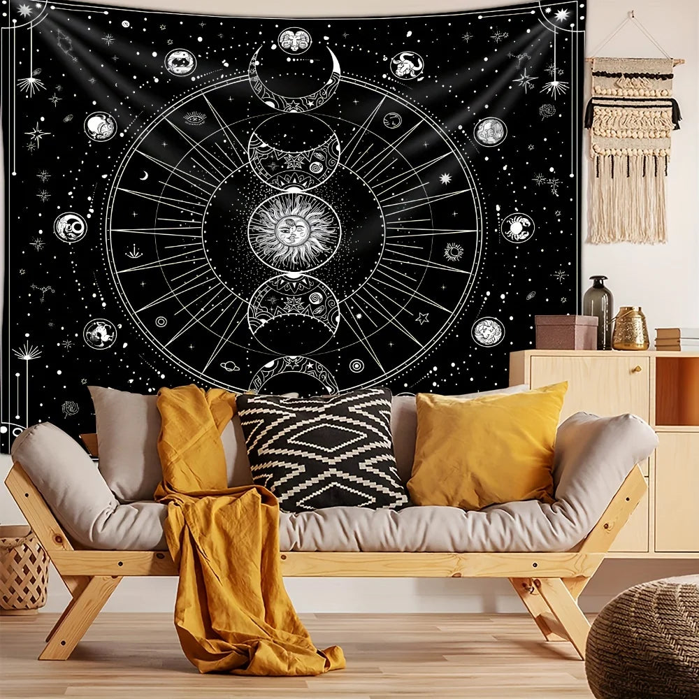 1pcS75*58cm Sun Moon Horoscope Divination Printed Tapestry Home DecorTapestry Wall Decor